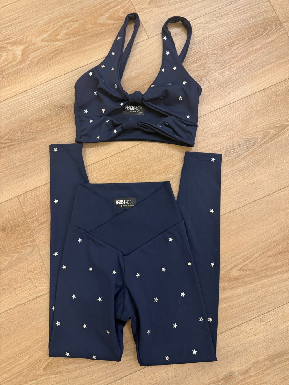 Beach Riot Navy Blue Star Studded Sports Bra and Legging Set Size XS